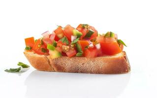 Bruschetta mit Olive Öl ,Tomate und Basilikum. generativ ai foto