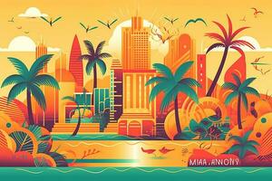 abstrakt Illustration Miami Urlaub retro Thema. lebendig Farben. generativ ai. foto