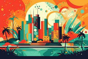abstrakt Illustration Miami Urlaub retro Thema. lebendig Farben. generativ ai. foto