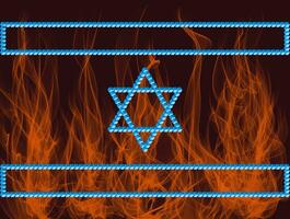 israelisch Flagge auf ein Hintergrund von Feuer. das Symbole von Israel sind basierend auf das Penrose Dreieck. monolithisch Basis von israelisch Symbole basierend auf ungewöhnlich zahlen mit Verstöße von das Gesetze von Geometrie. foto