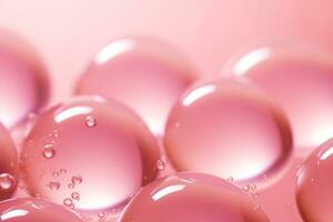 schließen oben von Wasser mit Luftblasen auf ein Rosa Hintergrund zum kosmetisch Hintergrund.erstellt mit generativ ai Technologie. foto