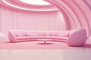 Futurismus Rosa Leben Zimmer mit Kopieren mit Sofa und Pflanzen Raum im das Zukunft.erstellt mit generativ ai Technologie. foto