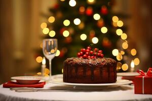 schließen oben von Weihnachten Pudding auf Weihnachten Abendessen Tabelle foto