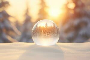 Weihnachten Flitter Glas Ball auf Schnee.fröhlich Weihnachten und glücklich Neu Jahr Konzept. foto