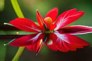 ein rot Blume ist reflektiert im Wasser. KI-generiert foto