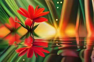 ein Gemälde von rot Blumen im Wasser. KI-generiert foto