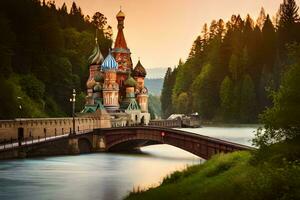 das schön Kirche von Heilige Basilikum im das Russisch Landschaft. KI-generiert foto