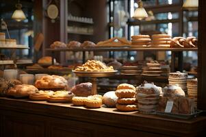 Aussicht von Innerhalb Bäckerei Geschäft ai generativ foto