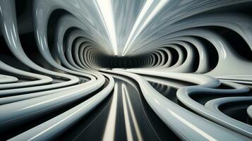 ein faszinierend Spiral- von abstrakt Symmetrie Winde es ist Weg durch ein kontrastieren schwarz und Weiß Tunnel, Erstellen ein bezaubernd Muster Das fesselt das Zuschauer, ai generativ foto