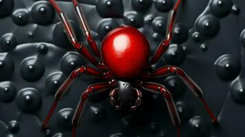 ein mysteriös und unheimlich rot und schwarz Spinne Webstühle schließen, es ist acht Beine bereit im Erwartung von es ist Nächster wirbellos Beute, ai generativ foto