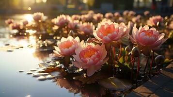 Rosa Blumen sind Blühen im ein Feld ai generativ foto