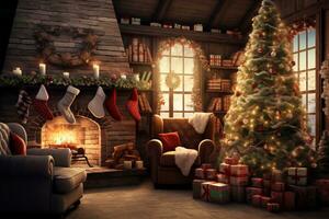 gemütlich Leben Zimmer mit festlich Weihnachten Dekorationen. generativ ai foto