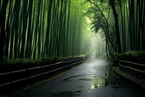 friedlich Bambus Wald Straße. generativ ai foto