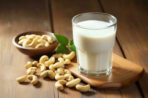 Cashew Milch mit Nuss Garnierung. generativ ai foto