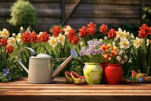 Frühling Garten Szene. generativ ai foto