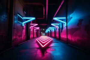 Neon- Pfeile zu Abenteuer. generativ ai foto