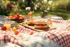 Frühling Picknick Attrappe, Lehrmodell, Simulation. generativ ai foto