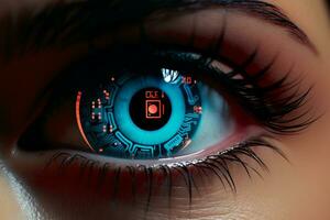 Person Auge mit ein Uhr im das Iris. generativ ai foto