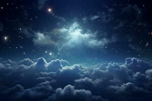 Nacht Himmel gefüllt mit Wolken und Sterne. generativ ai foto