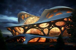 futuristisch die Architektur verschmelzen organisch und künstlich Design. generativ ai foto