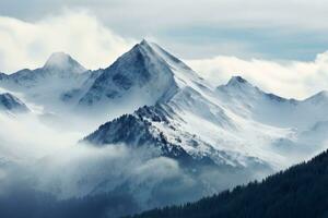 felsig Berg Angebot verschwinden in das Nebel. generativ ai foto