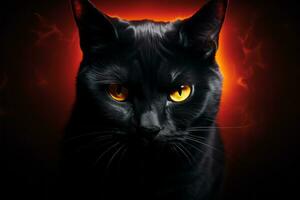 unheimlich schwarz Katze mit glühend Augen isoliert auf ein sauber Weiß Hintergrund. generativ ai foto