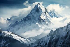 Schnee gekappt Spitzen erreichen zum das Himmel. generativ ai foto