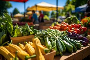 ai generativ lokal Bauern Markt mit Super frisch produzieren foto