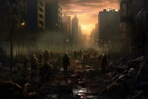ein spannend und unheimlich Szene von ein Zombie Apokalypse ai generativ foto