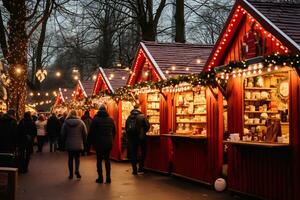 ai generativ Bild von ein charmant Weihnachten Markt foto