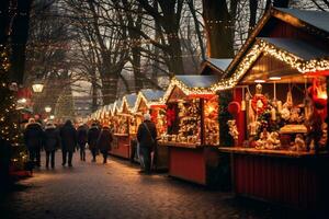 ai generativ Bild von ein charmant Weihnachten Markt foto