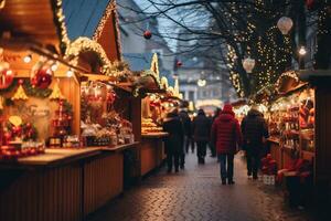 ai generativ Bild von ein charmant Weihnachten Markt foto