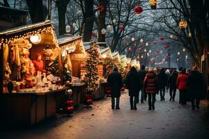 ai generativ Bild von ein charmant Weihnachten Markt foto