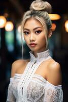 schön asiatisch jung Frauen zart Gesicht ai generativ foto