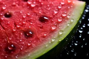 ai generativ Bild von saftig Scheibe Wassermelone mit Wasser Tröpfchen foto