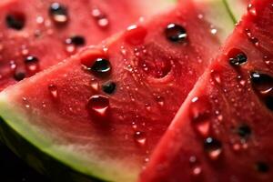 ai generativ Bild von saftig Scheibe Wassermelone mit Wasser Tröpfchen foto