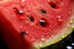 ai generativ Bild von saftig Scheibe Wassermelone mit Wasser Tröpfchen foto