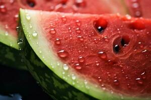 ai generativ Bild von saftig Scheibe Wassermelone mit Wasser Tröpfchen foto