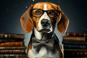 Beagle strahlt aus Stil, Bogen Krawatte und Brille Komplett das Ensemble ai generiert foto