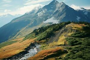 Naturen Größe auf Anzeige im das beeindruckend felsig Berg Angebot ai generiert foto