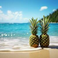 ein Geschmack von das Tropen Ananas gepaart mit ein heiter Strandlandschaft ai generiert foto