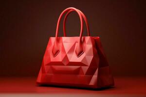 Mode nach vorne rot Tasche im ein dynamisch Origami Stil 3d Rendern ai generiert foto