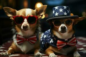 illustriert Szene von patriotisch Hunde Markierung das vierte von Juli im das USA ai generiert foto