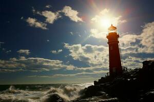 Seestücke Wächter ein malerisch Aussicht von das stoisch Leuchtturm ai generiert foto