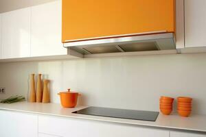 Kocher Kapuze im das minimalistisch Orange Werbung Fotografie ai generiert foto