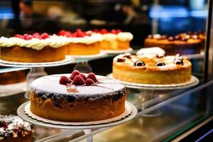 Innerhalb Kuchen Geschäft Werbung Fotografie ai generiert foto