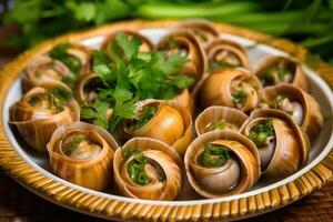 Abalonen Marine Schnecken frisch Gericht Fachmann Werbung Essen Fotografie ai generiert foto