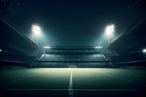 Einbruch der Dunkelheit beim das Stadion, leer Segeltuch zum Ihre Vorstellung, ai generiert foto
