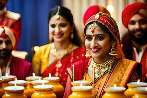 indisch Hochzeit Zeremonie mit Braut und Bräutigam. KI-generiert foto