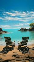 entspannend auf Urlaub, Blick beim das still Schönheit von das Meer und Himmel Vertikale Handy, Mobiltelefon Hintergrund ai generiert foto